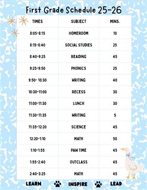 First Grade Schedule